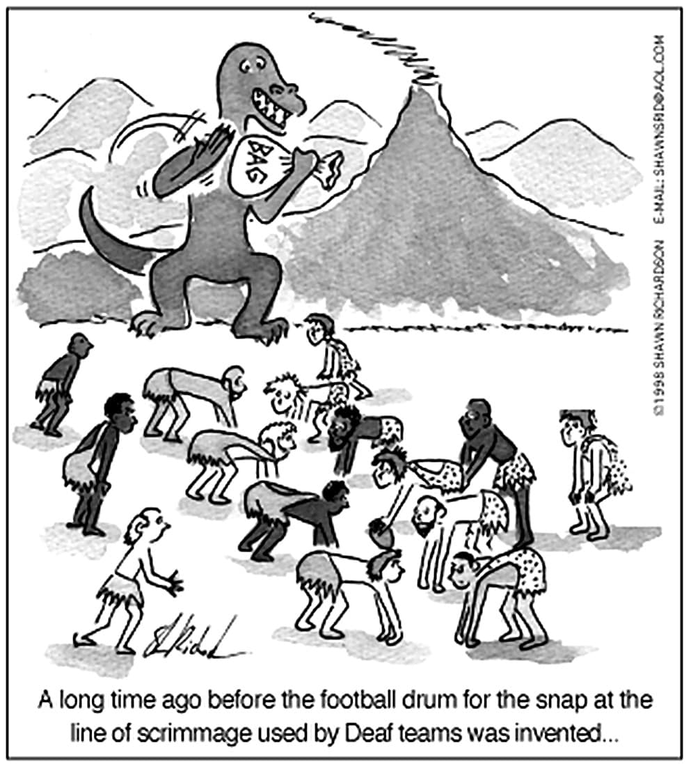 “A long time ago, before the football drum for the snap at the line of scrimmage used by Deaf teams was invented…”