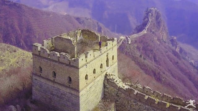 China: Great Wall of China with friends and drone